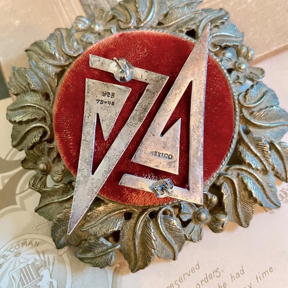 Large Vintage Sterling Silver Taxco Geometric Triangle Pierced Earrings TS-45 - Picture 8 of 11